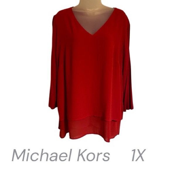 Michael Kors Tops - Michael Kors Red V-Neck Blouse    PLUS: 1X           #2